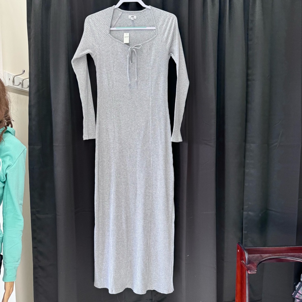 Aerie Light Gray Ribbed Knit maxi dress
